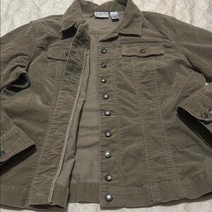 Chico's Button-Up Corduroy Jacket Brown/Olive Green size 2